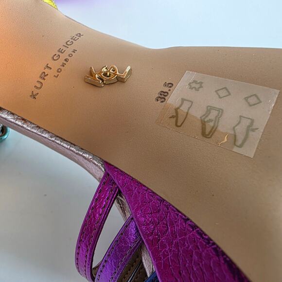 Kurt Geiger Size 8 Pierra Multicolor Rainbow Block Heel Ankle Strap Sandal Heels - Picture 6 of 9